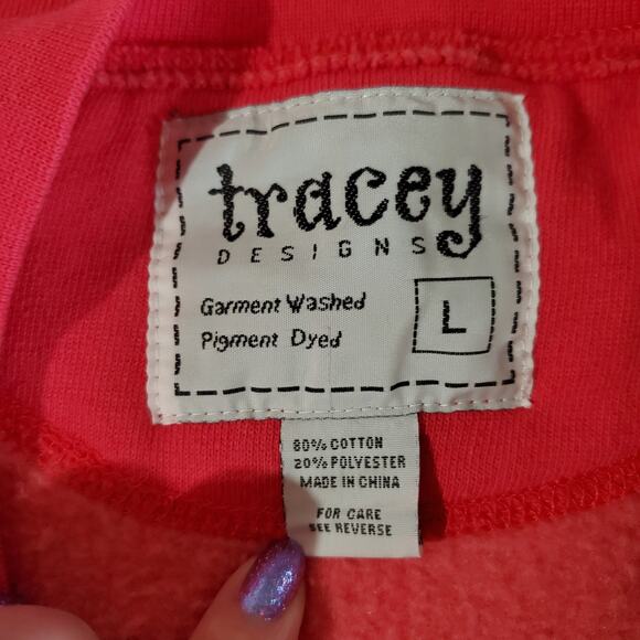 Vtg Tracey Designs Button Dog Cardigan Sweatshirt Size L Pockets Artsy Red Paws - Picture 9 of 12
